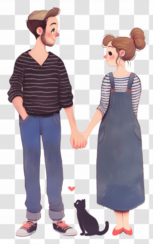 Couple Holding Hands - Couple Holding Hands With Cat Transparent PNG