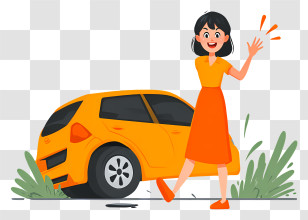 Car Accident - Woman Waving Next To Orange Car Transparent PNG