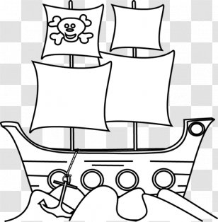 Piracy Clip Art - White - Pirate Ship Outline Transparent PNG