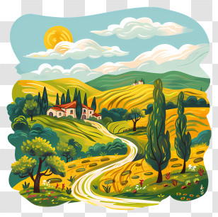 Summer Landscape - Beautiful Countryside Landscape With House And Trees Transparent PNG