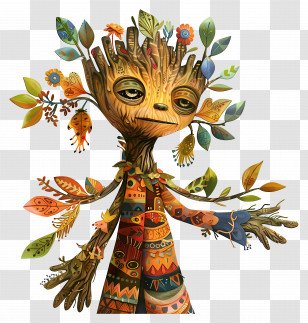 Groot - Artistic Wooden Creature With Patterns Transparent PNG