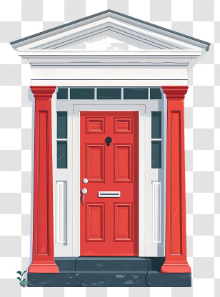 Door - Red Door With White Columns Transparent PNG