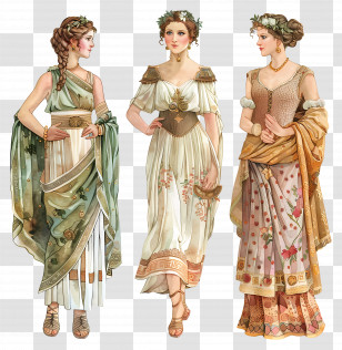 Vintage Woman - Elegantly Dressed Women Inspired By Classical Greek Fashion Transparent PNG