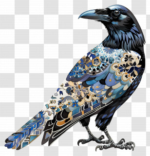 Raven - Decorative Crow With Mosaic Patterns Transparent PNG