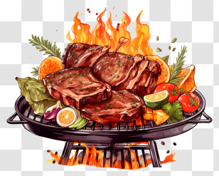Barbecue - Grilled Steaks On Flaming Barbecue Transparent PNG