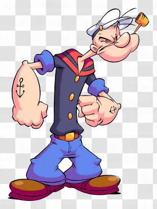 Popeye - Cartoon Sailor With Anchor Tattoos Transparent PNG