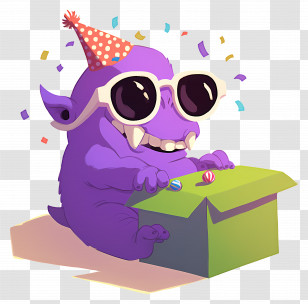 Dragon Birthday - Purple Creature With Party Hat Transparent PNG