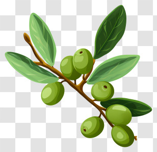 Flat Olive Branch - Illustrated Olive Branch With Green Fruits Transparent PNG