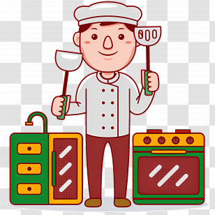 Chef - Chef With Kitchen Utensils And Oven Transparent PNG