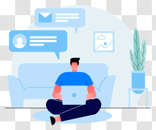 Laptop - Person Working On Laptop With Chat Symbols Transparent PNG