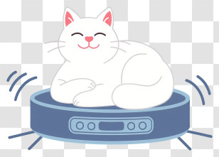 Cat Lying On Robot Vacuum Cleaner - Happy Cat On Robot Vacuum Transparent PNG