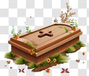 Funeral - Wooden Coffin With Flowers Transparent PNG