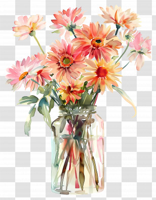 Flowers In Vase - Watercolor Floral Bouquet In Glass Vase Transparent PNG
