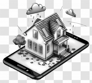 Home Insurance Services - House On Smartphone Under Rainy Clouds Transparent PNG