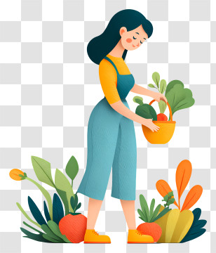 Girl Harvesting Organic Food - Woman Harvesting Vegetables Transparent PNG
