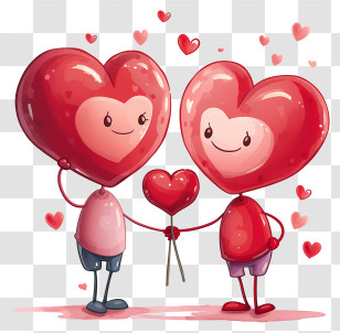 Giving Hearts Day - Cartoon Heart Characters Holding Hands Transparent PNG