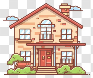 Two Story House - Cartoon Brick House With Balcony And Chimney Transparent PNG
