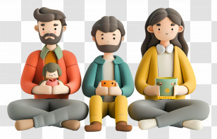 People Sitting - Family Figures Sitting With Toys Transparent PNG