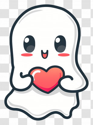 Cute Ghost - Cute Ghost Holding A Heart Cartoon Icon Transparent PNG