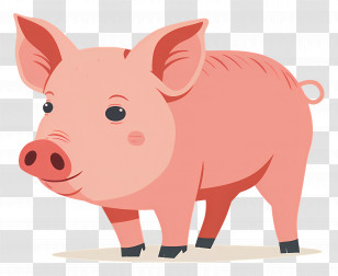 Pig - Pink Cartoon Pig In A Playful Pose Transparent PNG