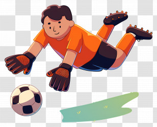 Asian Football Player - Cartoon Soccer Goalkeeper In Action Transparent PNG