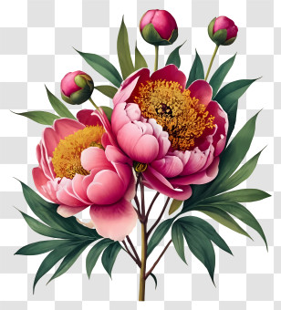 Peonies - Pink Peony Flowers Illustration Transparent PNG