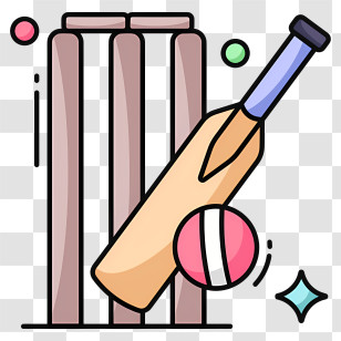 Cricket - Cricket Bat And Stumps Cartoon Illustration Transparent PNG