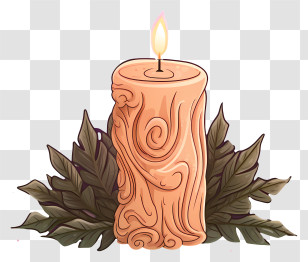 Wooden Burning Candle - Carved Candle With Leaf Decoration Transparent PNG