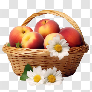 Peach
 - Wicker Basket Of Peaches With Daisy Flowers Transparent PNG