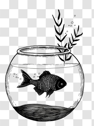 Fish Bowl - Black Fish In A Bowl Illustration Transparent PNG