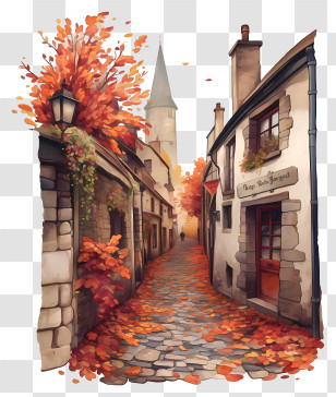 Autumn Alley - Charming Autumn Village Street Transparent PNG