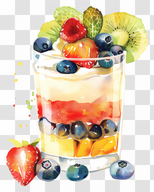 Fruit Parfait - Watercolor Fruit Parfait Illustration Transparent PNG
