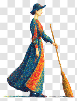 Woman Holding Broom - Woman In Dress With Broom Transparent PNG