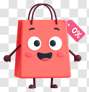 Cartoon Shopping Bag - Smiling Red Shopping Bag With Tag Transparent PNG