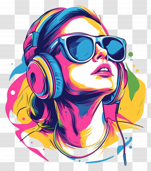 Enjoy Music - Colorful Girl With Headphones Transparent PNG