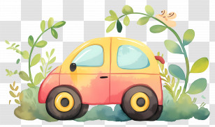Environmental Friendly - Cute Small Red And Yellow Cartoon Car Transparent PNG