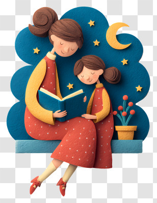 Mother Reads Book To Daughter - Mother And Daughter Reading Under Stars Transparent PNG