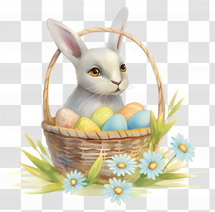 Easter Bunny - Easter Bunny With Basket Of Eggs Transparent PNG