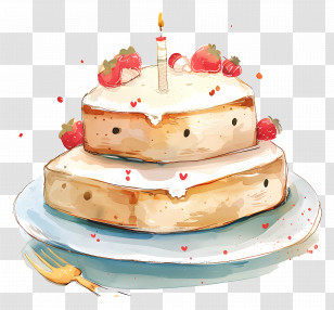 Happy Birthday - Strawberry Birthday Cake Illustration Transparent PNG
