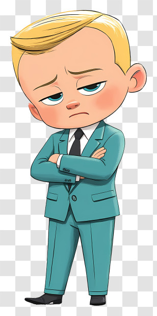 Boss Baby - Pouty Blond Baby In Teal Suit Transparent PNG