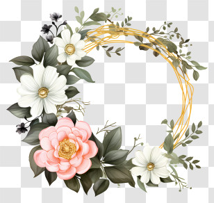 Sketch Style Wedding Flower Frame - Floral Wreath With Pink And White Flowers Transparent PNG