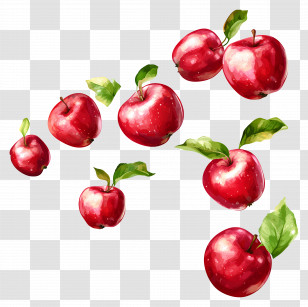 Falling Apples - Fresh Red Apples With Leaves In Watercolor Transparent PNG