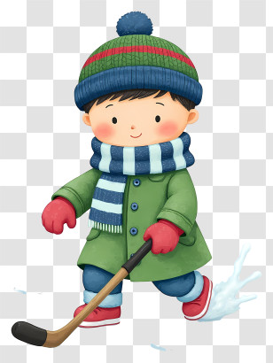 Cartoon Boy Sliding - Child Playing Ice Hockey Transparent PNG