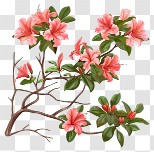 Azalea Plant - Branch With Pink Flowers Transparent PNG
