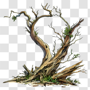 Fallen Tree - Twisted Dead Tree With Withered Branches Transparent PNG