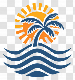 Beach Logo - Tropical Palm Tree With Sun And Waves Logo Transparent PNG