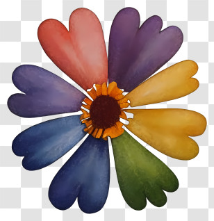 Colorful Flower - Multicolored Flower With Heart-Shaped Petals Transparent PNG