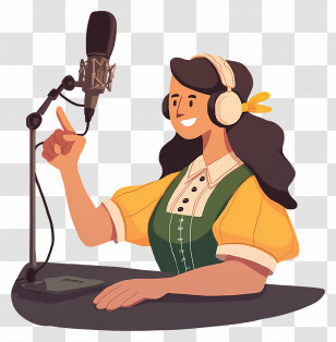 Podcasting - Woman Recording With Microphone Transparent PNG