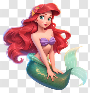 Ariel Mermaid Princess - Red-haired Mermaid Cartoon Character Transparent PNG