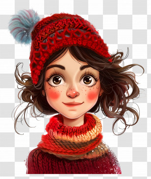 Cartoon Woman - Girl In Winter Hat And Scarf Transparent PNG